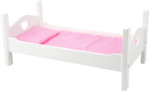 Lit de Poupée en Bois "Cœur Blanc" avec Parure