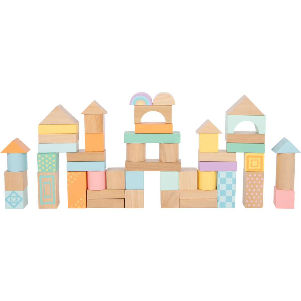 Set de 50 Blocs de Construction en Bois - Collection Pastel – Image 2