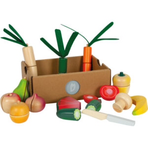 Grand Set d'Aliments à Découper en Bois - Fruits, Légumes & Caisse