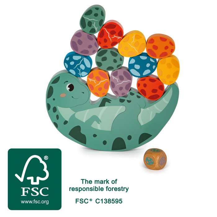 Jeu d'Équilibre "Dino" en Bois FSC® - 12 Œufs & Dé – Image 3