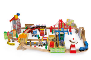 Grand Circuit de Train en Bois : Ville et Port (100 pièces)